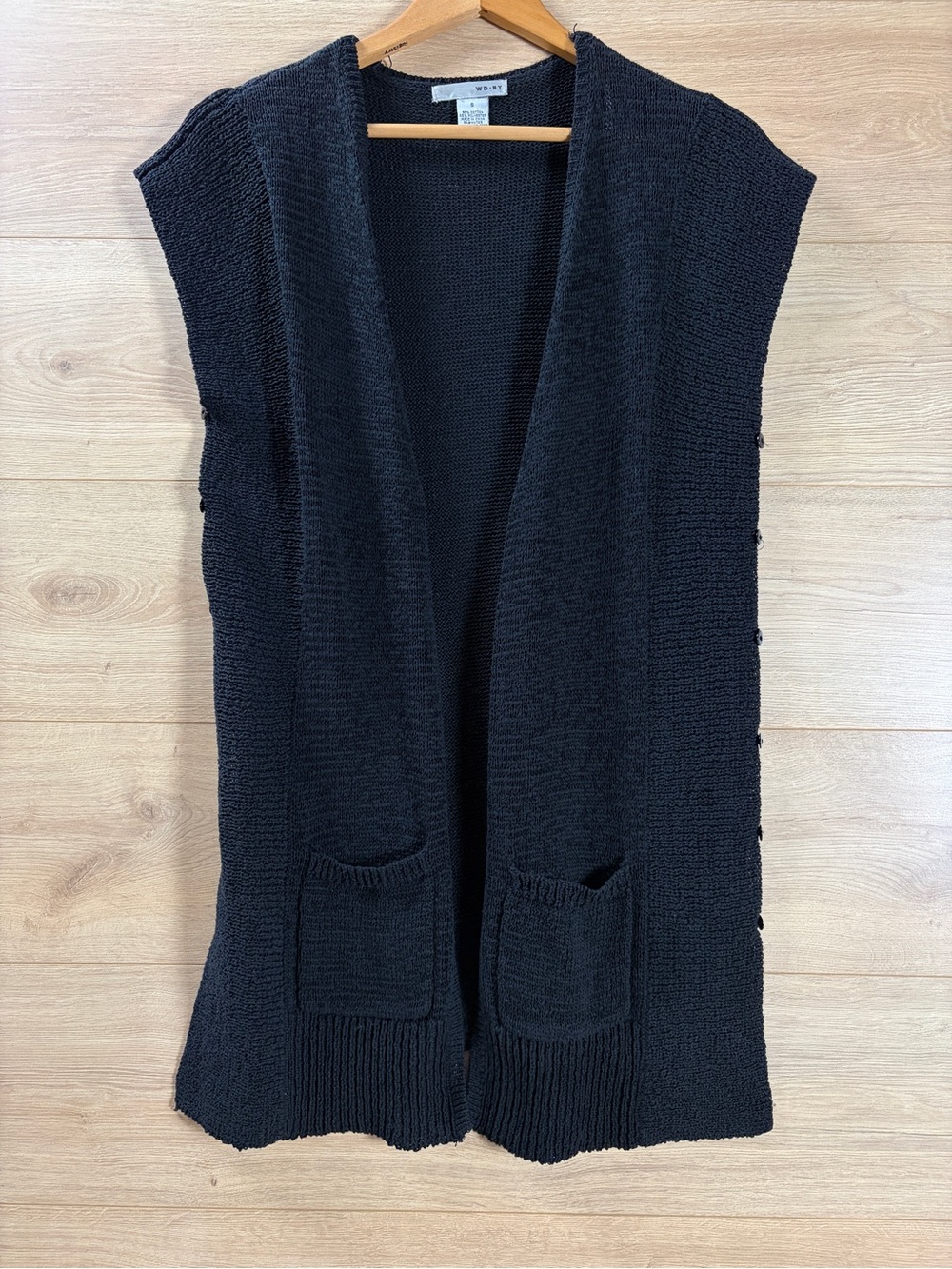 WD.NY Black Sleeveless Knit Open Cardigan Vest -